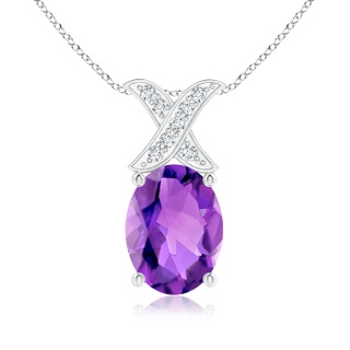 8x6mm AAA Oval Amethyst XO Pendant with Diamonds in White Gold