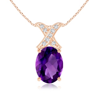 8x6mm AAAA Oval Amethyst XO Pendant with Diamonds in 9K Rose Gold