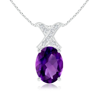 8x6mm AAAA Oval Amethyst XO Pendant with Diamonds in 9K White Gold