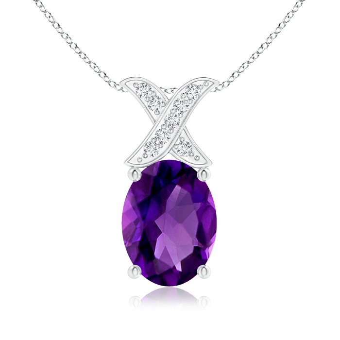 8x6mm AAAA Oval Amethyst XO Pendant with Diamonds in S999 Silver