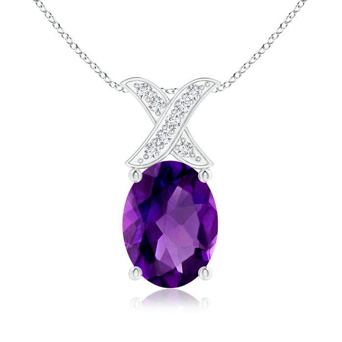 8x6mm AAAA Oval Amethyst XO Pendant with Diamonds in S999 Silver 