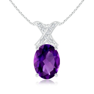 8x6mm AAAA Oval Amethyst XO Pendant with Diamonds in White Gold