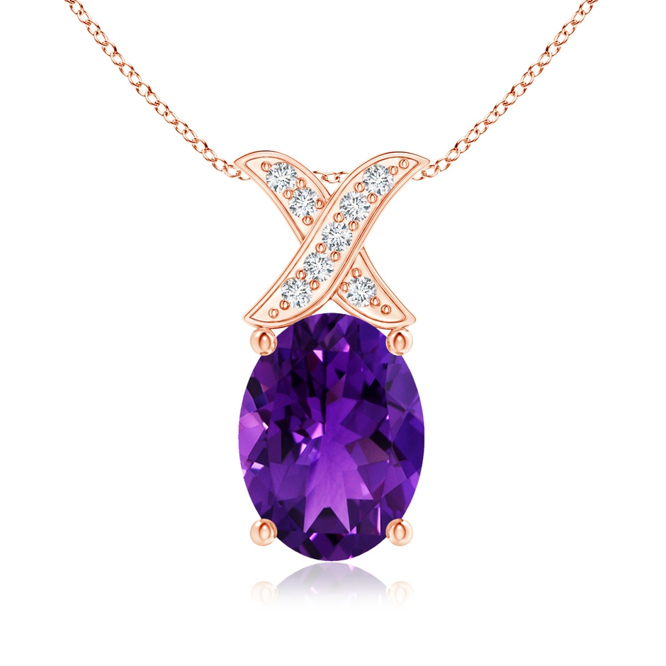 11.17x9.14x5.99mm AAA GIA Certified Amethyst XO Pendant with Diamonds in 18K Rose Gold 