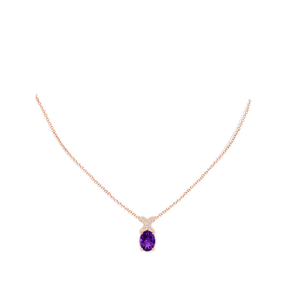 11.17x9.14x5.99mm AAA GIA Certified Amethyst XO Pendant with Diamonds in 18K Rose Gold pen