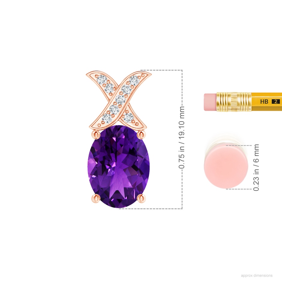 11.17x9.14x5.99mm AAA GIA Certified Amethyst XO Pendant with Diamonds in 18K Rose Gold ruler