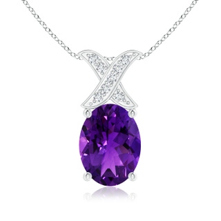 11.17x9.14x5.99mm AAA GIA Certified Amethyst XO Pendant with Diamonds in White Gold