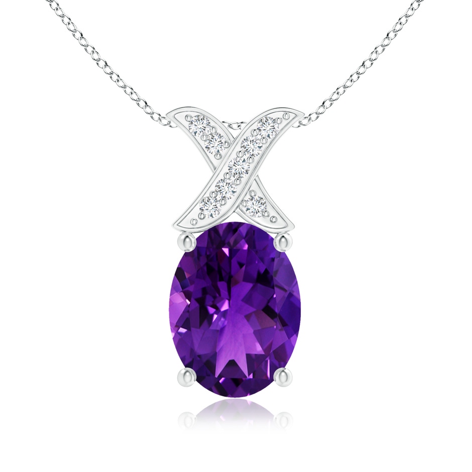 11.17x9.14x5.99mm AAA GIA Certified Amethyst XO Pendant with Diamonds in White Gold 