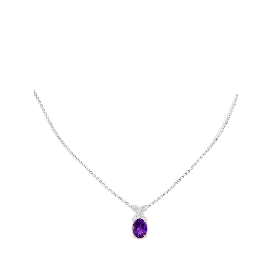 11.17x9.14x5.99mm AAA GIA Certified Amethyst XO Pendant with Diamonds in White Gold pen