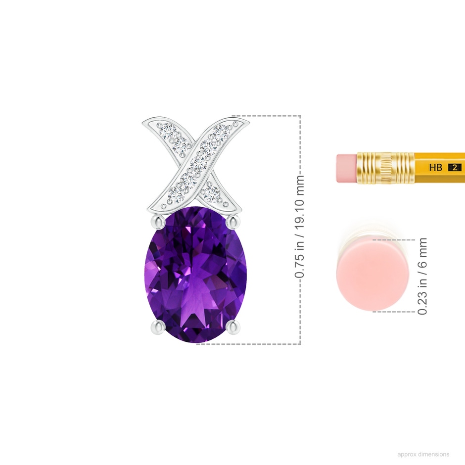 11.17x9.14x5.99mm AAA GIA Certified Amethyst XO Pendant with Diamonds in White Gold ruler