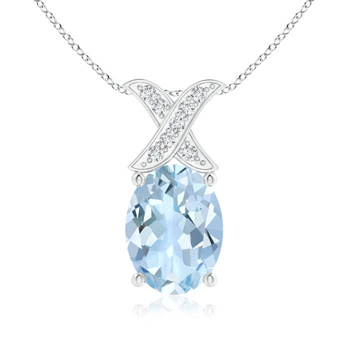8x6mm AA Oval Aquamarine XO Pendant with Diamonds in S999 Silver 