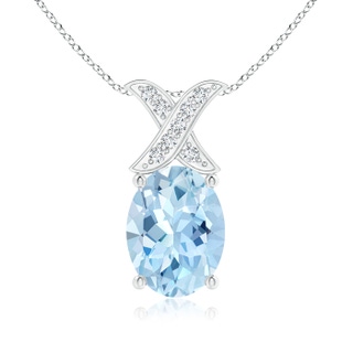 8x6mm AAA Oval Aquamarine XO Pendant with Diamonds in White Gold