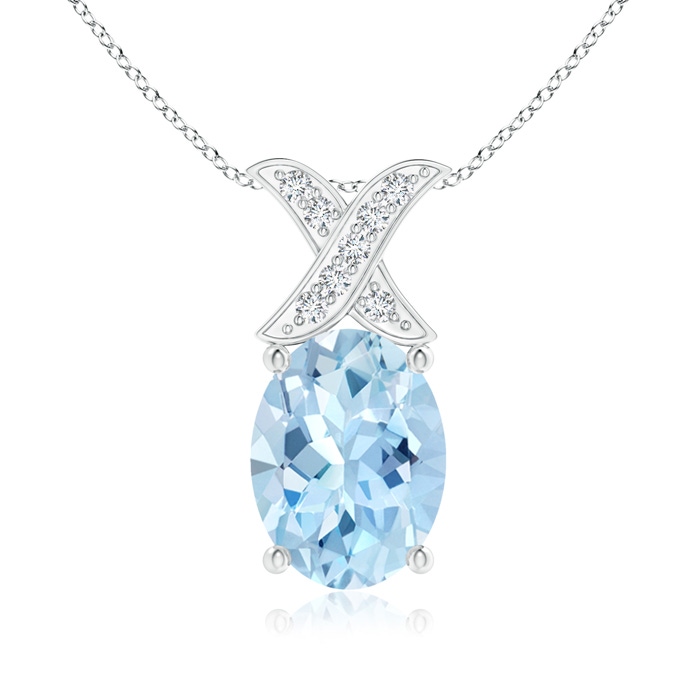 8x6mm AAA Oval Aquamarine XO Pendant with Diamonds in White Gold 
