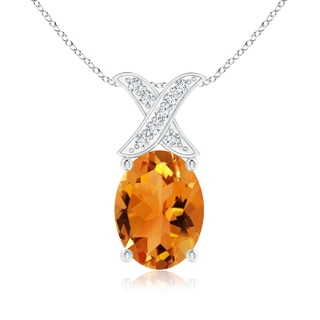 8x6mm AAA Oval Citrine XO Pendant with Diamonds in 9K White Gold