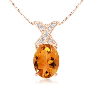 8x6mm AAA Oval Citrine XO Pendant with Diamonds in Rose Gold