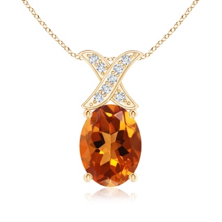 8x6mm AAAA Oval Citrine XO Pendant with Diamonds in 9K Yellow Gold