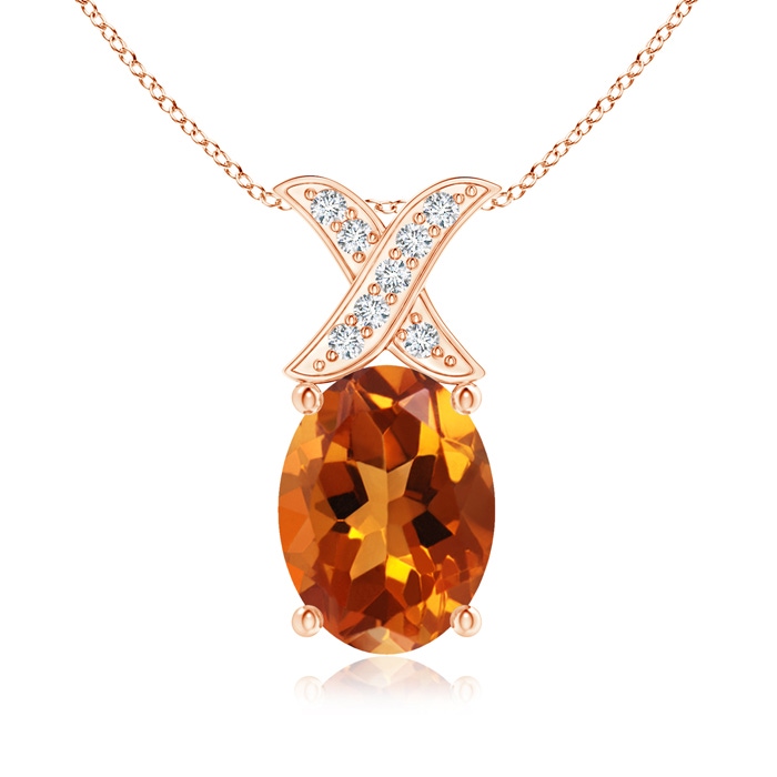 8x6mm AAAA Oval Citrine XO Pendant with Diamonds in Rose Gold 