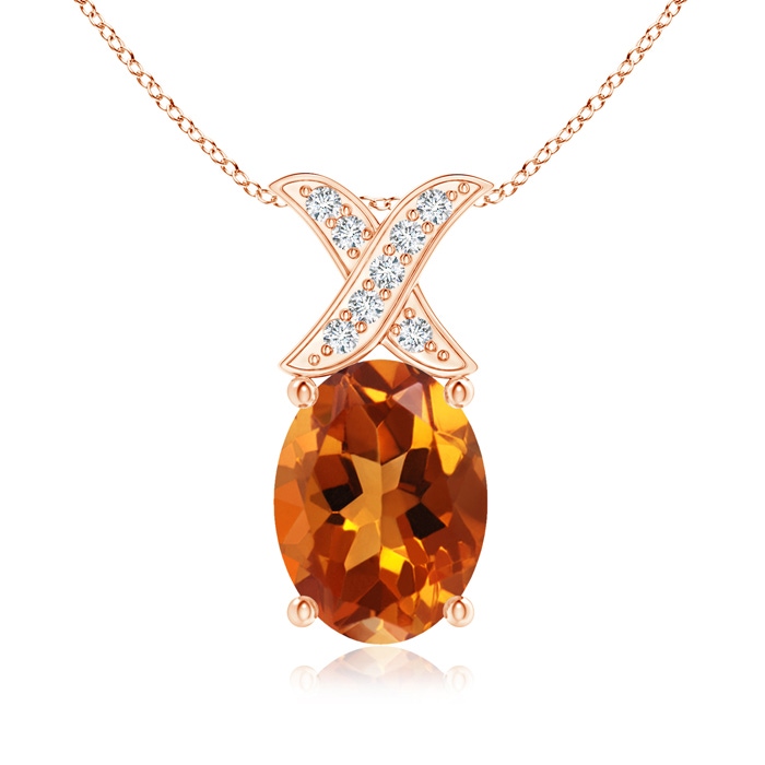 8x6mm AAAA Oval Citrine XO Pendant with Diamonds in Rose Gold