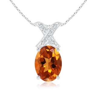 8x6mm AAAA Oval Citrine XO Pendant with Diamonds in White Gold