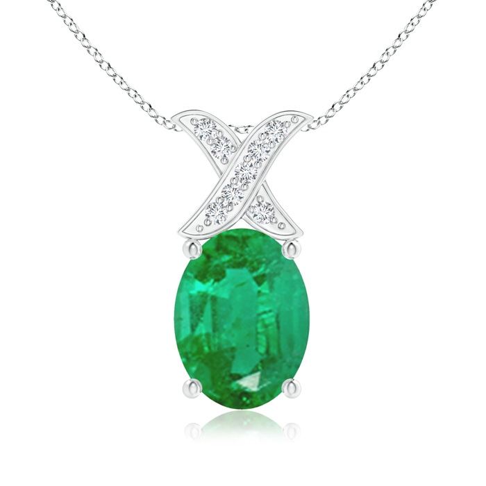 8x6mm AA Oval Emerald XO Pendant with Diamonds in White Gold 