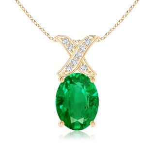 8x6mm AAA Oval Emerald XO Pendant with Diamonds in 9K Yellow Gold