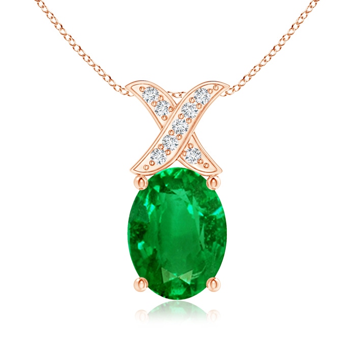 8x6mm Lab-Grown Oval Emerald XO Pendant with Diamonds in Rose Gold