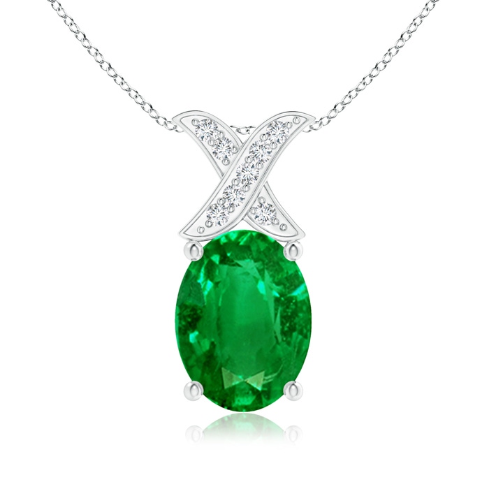 8x6mm Lab-Grown Oval Emerald XO Pendant with Diamonds in White Gold