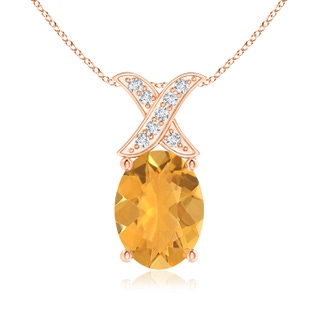 8x6mm A Oval Fire Opal XO Pendant with Diamonds in Rose Gold