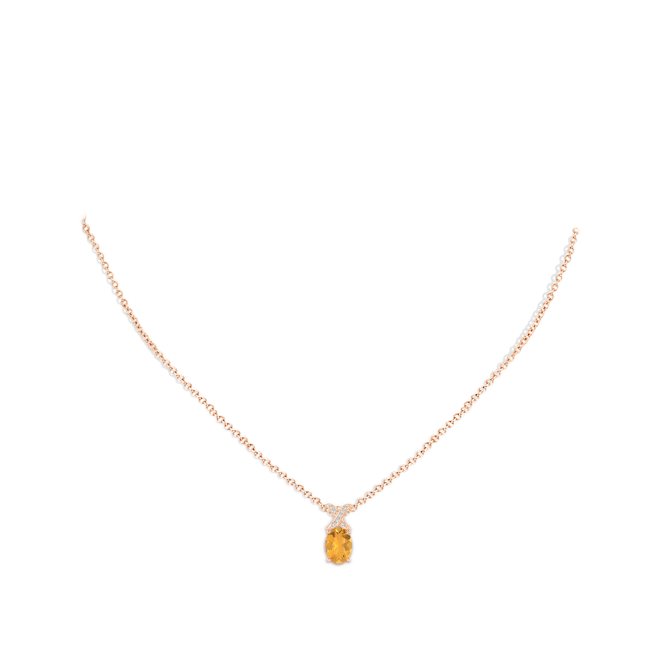 8x6mm A Oval Fire Opal XO Pendant with Diamonds in Rose Gold pen