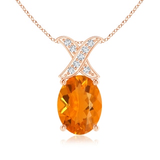 8x6mm AA Oval Fire Opal XO Pendant with Diamonds in Rose Gold