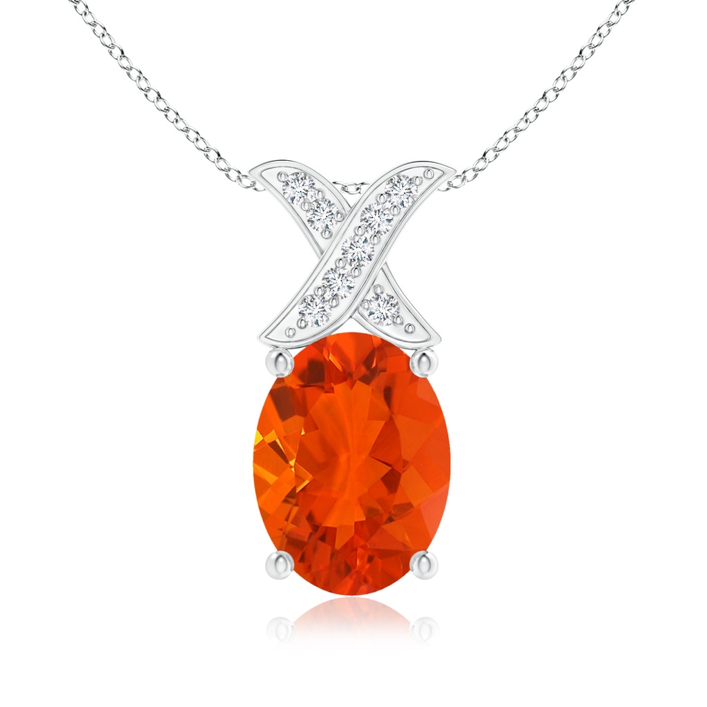 8x6mm AAA Oval Fire Opal XO Pendant with Diamonds in 18K White Gold