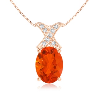 8x6mm AAA Oval Fire Opal XO Pendant with Diamonds in Rose Gold