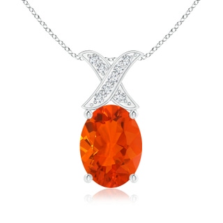 8x6mm AAA Oval Fire Opal XO Pendant with Diamonds in White Gold