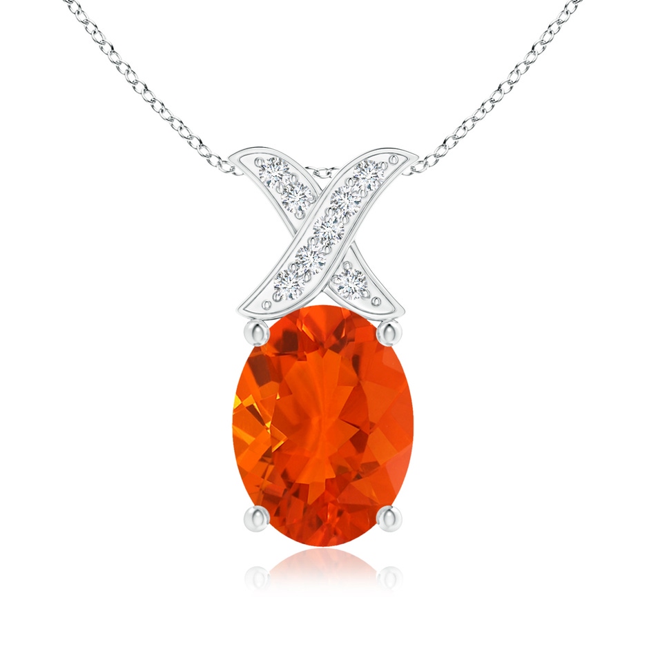 8x6mm AAA Oval Fire Opal XO Pendant with Diamonds in White Gold 