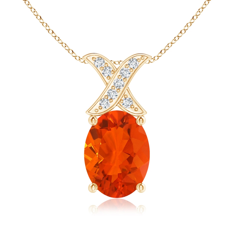 8x6mm AAA Oval Fire Opal XO Pendant with Diamonds in Yellow Gold 