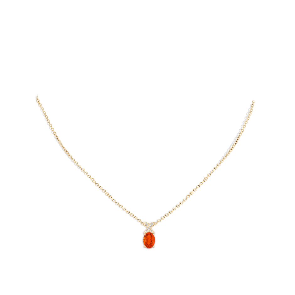 8x6mm AAA Oval Fire Opal XO Pendant with Diamonds in Yellow Gold pen