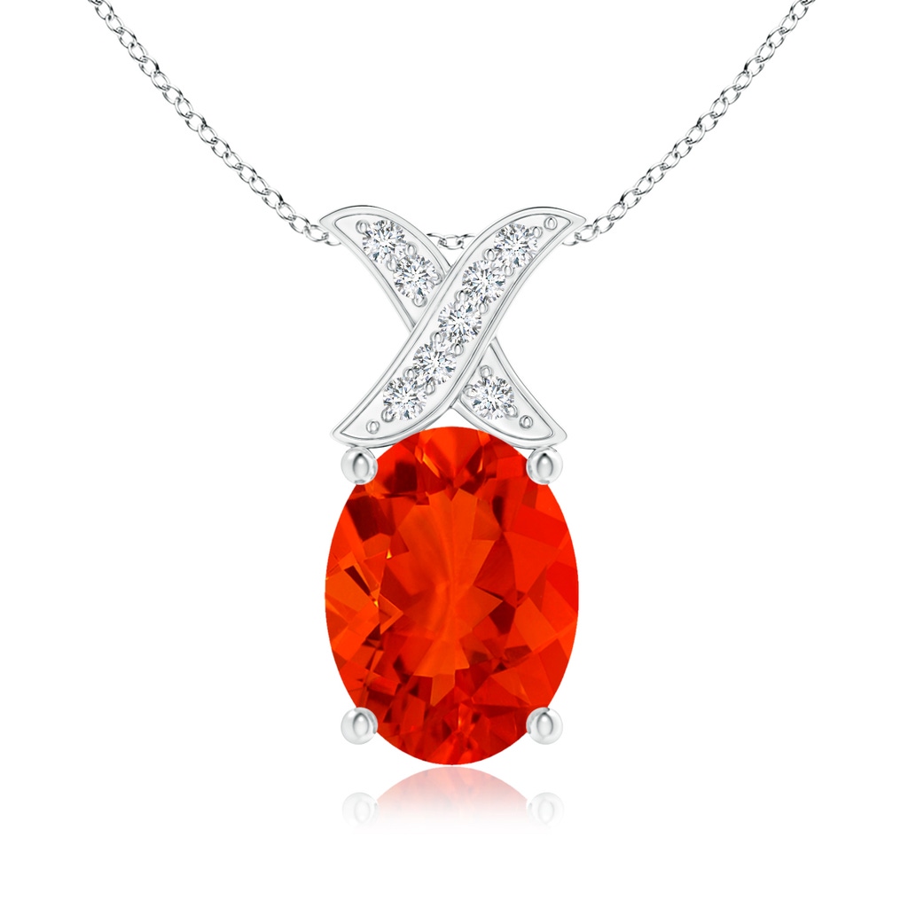 8x6mm AAAA Oval Fire Opal XO Pendant with Diamonds in White Gold