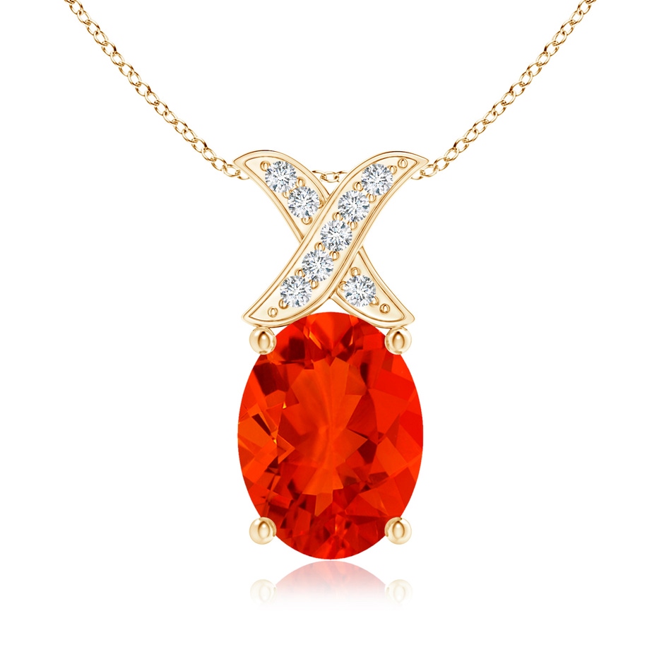 8x6mm AAAA Oval Fire Opal XO Pendant with Diamonds in Yellow Gold 