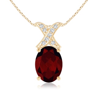 8x6mm A Oval Garnet XO Pendant with Diamonds in 9K Yellow Gold