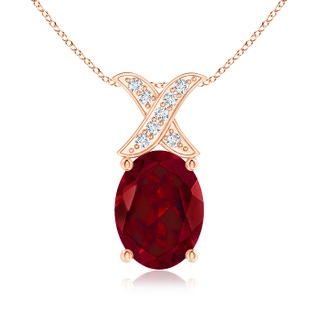 8x6mm AAA Oval Garnet XO Pendant with Diamonds in 9K Rose Gold