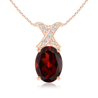 8x6mm AAA Oval Garnet XO Pendant with Diamonds in Rose Gold