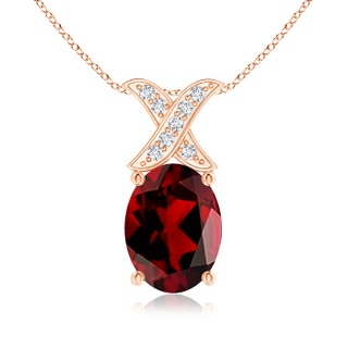 8x6mm AAAA Oval Garnet XO Pendant with Diamonds in 9K Rose Gold