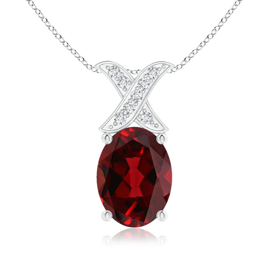 8x6mm AAAA Oval Garnet XO Pendant with Diamonds in White Gold