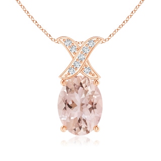 8x6mm AAA Oval Morganite XO Pendant with Diamonds in Rose Gold