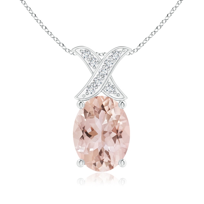 8x6mm AAA Oval Morganite XO Pendant with Diamonds in White Gold