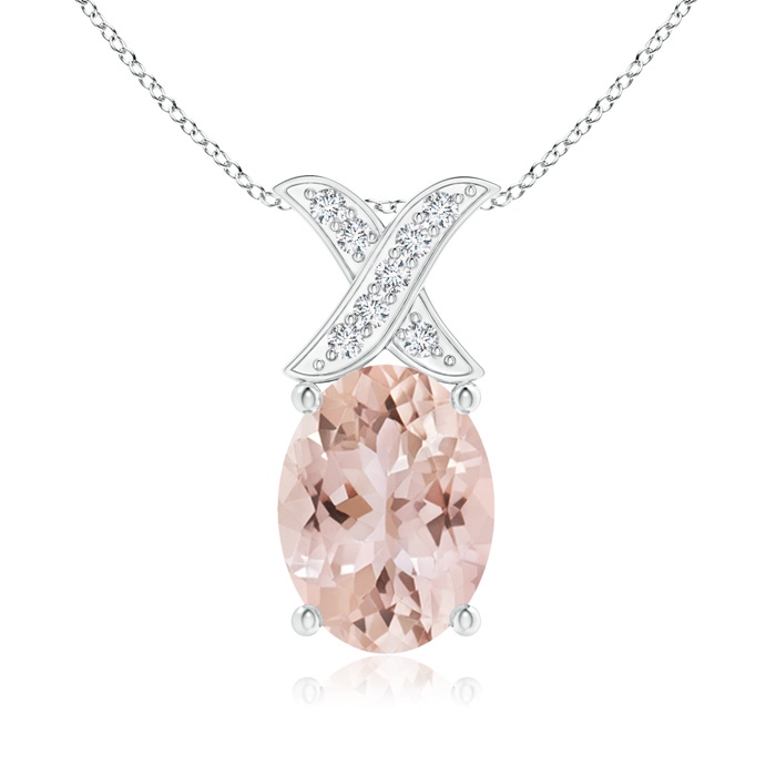 8x6mm AAA Oval Morganite XO Pendant with Diamonds in White Gold 