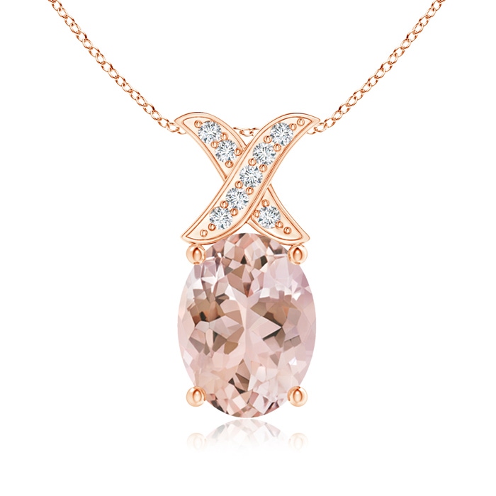 8x6mm AAAA Oval Morganite XO Pendant with Diamonds in Rose Gold