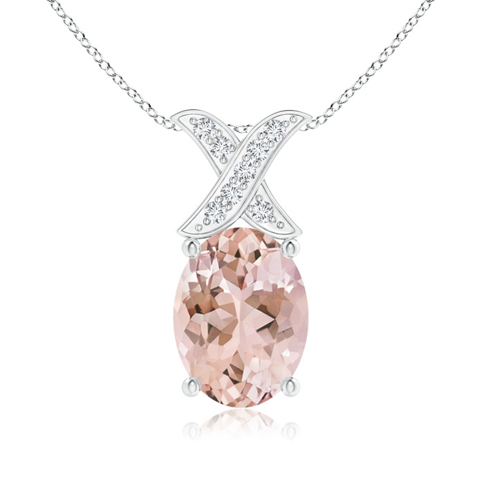 8x6mm AAAA Oval Morganite XO Pendant with Diamonds in White Gold