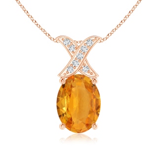 8x6mm A Oval Orange Sapphire XO Pendant with Diamonds in Rose Gold