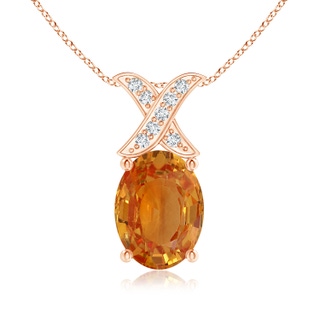 8x6mm AA Oval Orange Sapphire XO Pendant with Diamonds in 9K Rose Gold