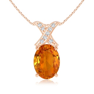 8x6mm AAA Oval Orange Sapphire XO Pendant with Diamonds in 9K Rose Gold